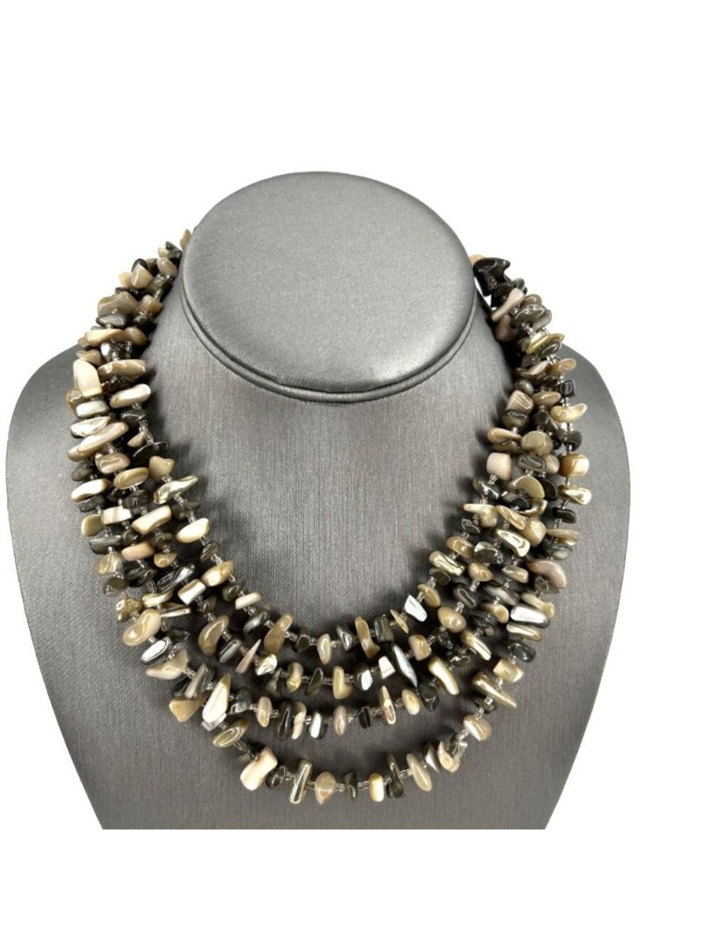 Polished Stone Bead Multi-Strand Necklace Natural Stone 3 Strand 17"